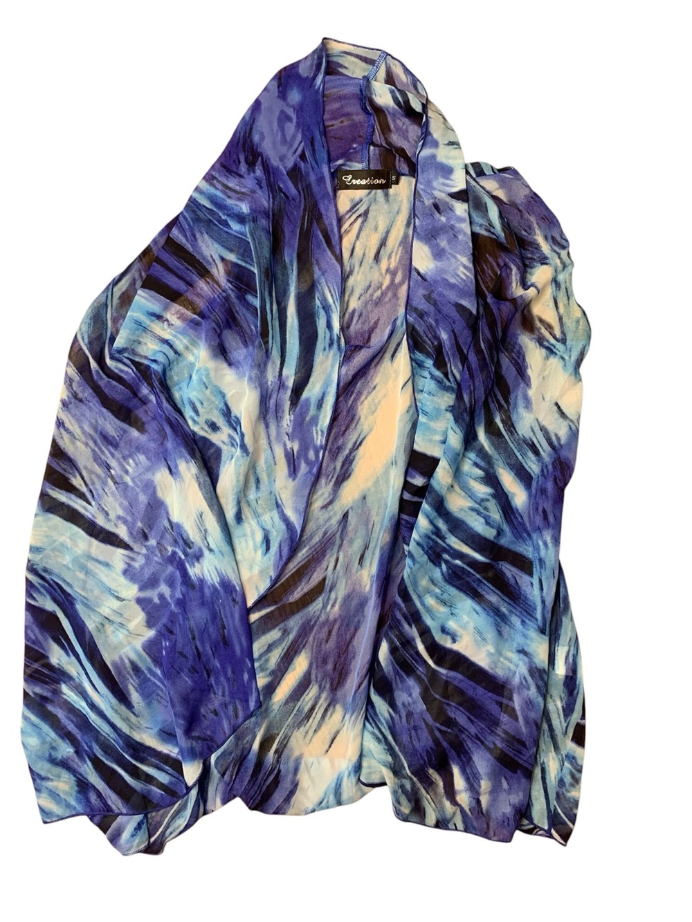 Creation Blue Abstract Print Sheer Open Front Cardigan Kimono Size S